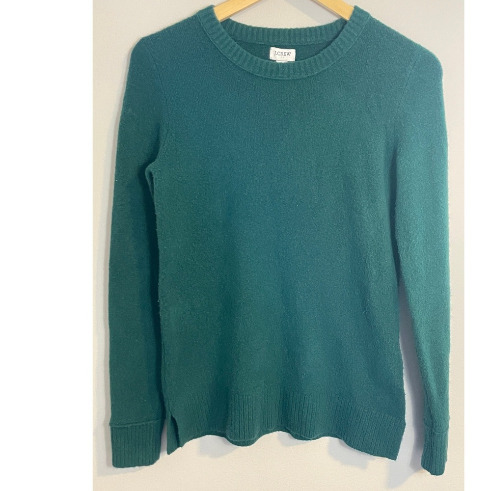 J.Crew Womens Forest Green Textured Crewneck Sweater Size XS Wool Blend Preppy
